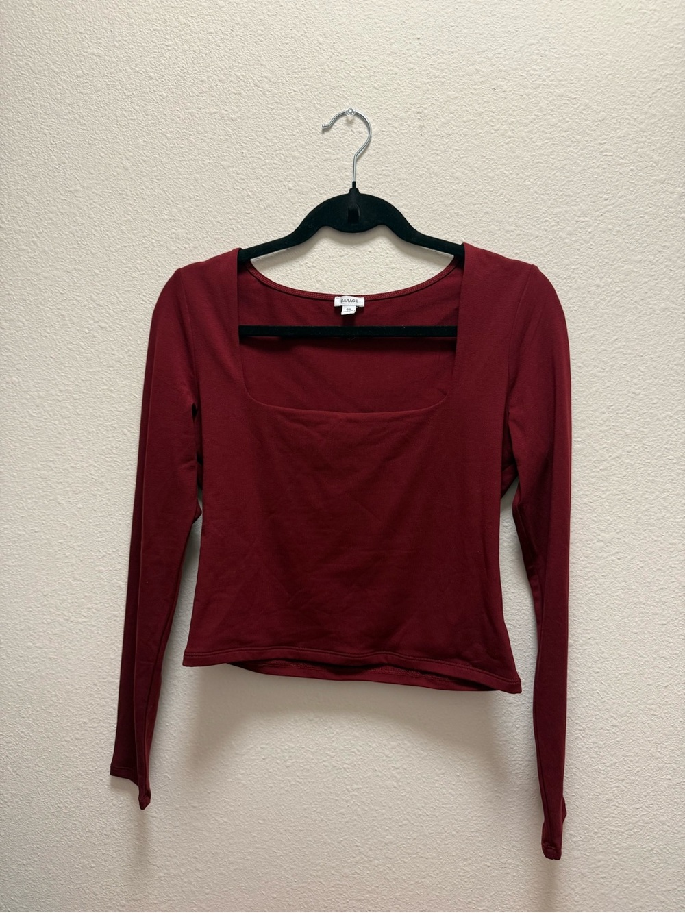 Garage Long Sleeve Square Neck Top - Burgundy